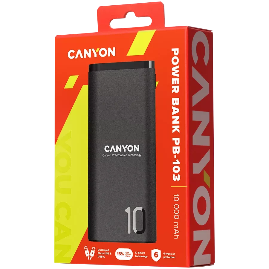 CANYON PB-103 Power Bank, 10000 mAh, Μαύρος — Εικών №4