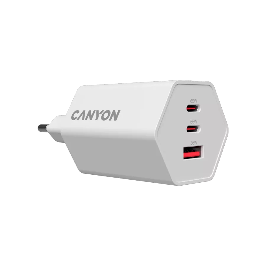 Адаптер живлення CANYON Hexagon 65 3*USB/USB-C 2*USB Type C, USB Type-A, 65 Ват — Зображення №4