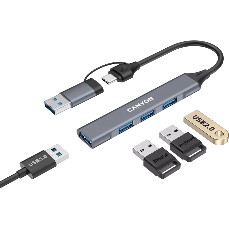 CANYON  DS-02  USB Hub 4 Port USB-C Hub DS-02 Γκρι — Εικών №4
