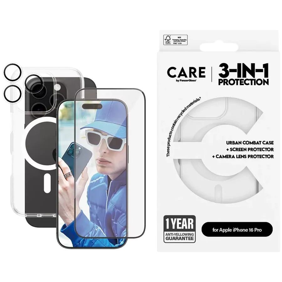 PANZERGLASS Case Flagship 3-in-1 Bundle with MagSafe, Clear for iPhone 16 Pro — Image №1
