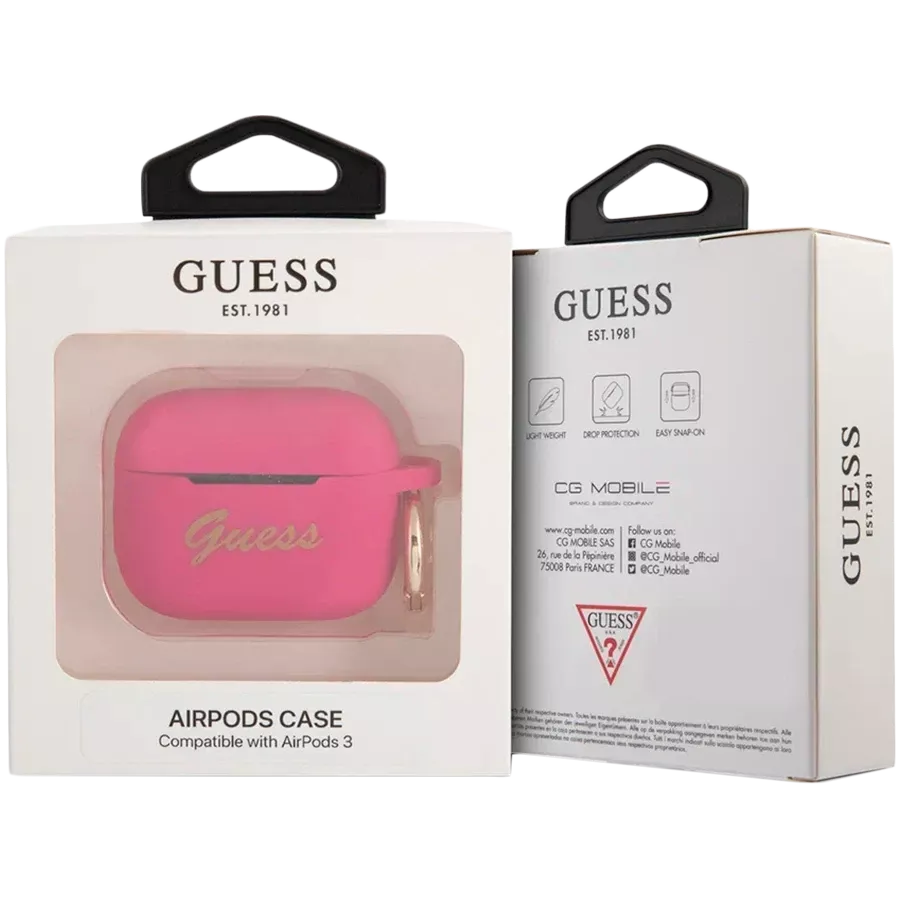 GUESS Чехол Silicone with ring Script logo  Розовый для AirPods (Gen3) — image №3