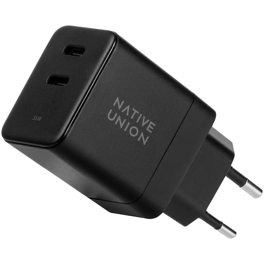 Зарядний пристрій NATIVE UNION Fast GaN Charger PD 35W Dual USB-C Port Black (FAST-PD35-BLK-EU) — Зображення №1