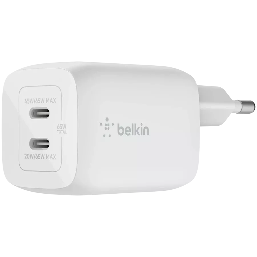 BELKIN Адаптер питания 2*USB-C, 65 Вт, Белый — Изображение №1