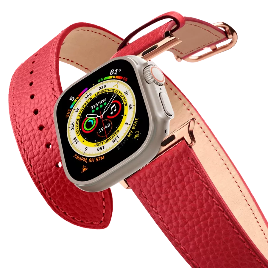 Band CASETIFY 2-in-1 Italian Leather Watch Band Kit - Black Double Tour + Single Strap Red for Apple Watch 42/44/45/49 mm — სურათი №2