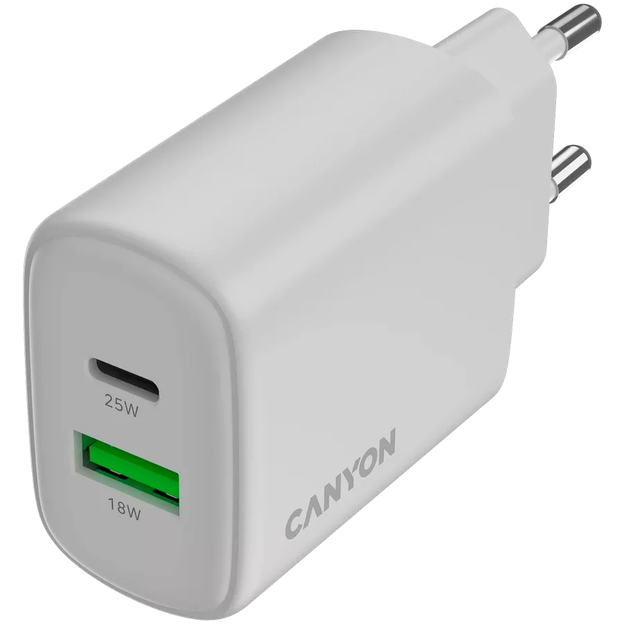 Адаптер питания CANYON OnCharge 250 QC 2*USB/USB-C, 25 Вт — Изображение №4