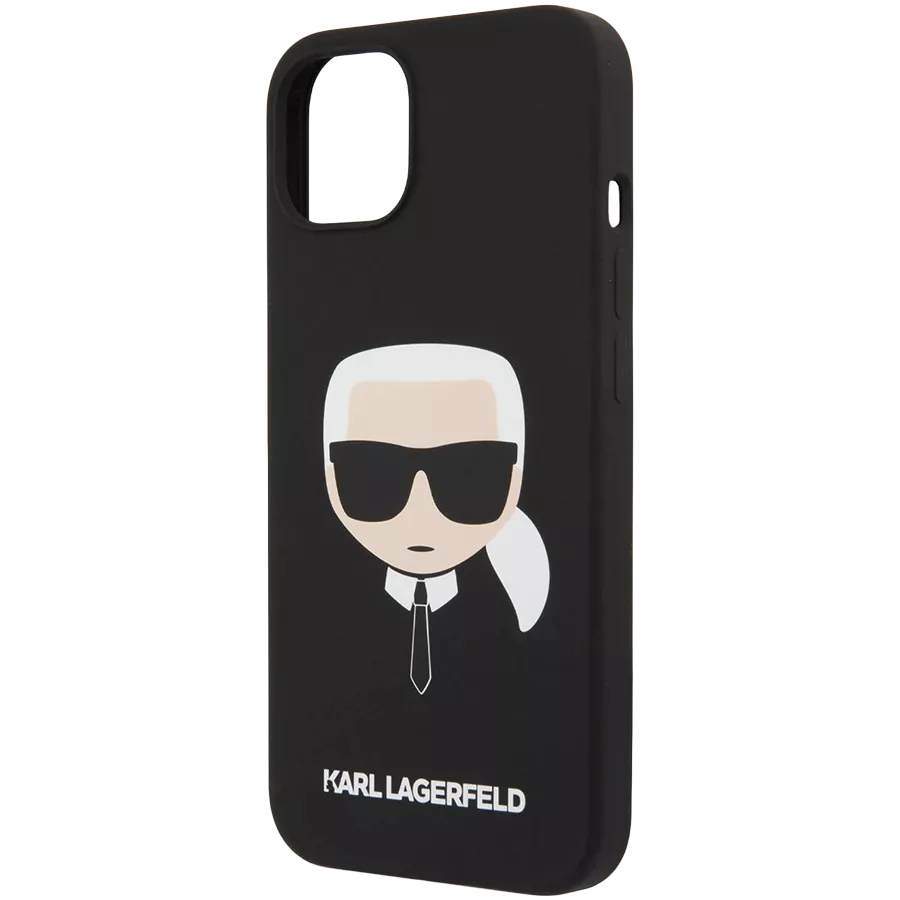 LAGERFELD Чехол Liquid silicone Karl's Head Чёрный для iPhone 13 mini — image №1