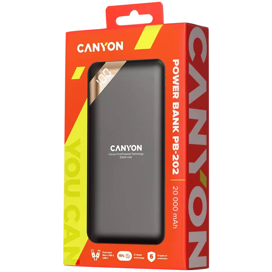 CANYON PB-202 Power Bank, 20000 mAh, Μαύρος — Εικών №4