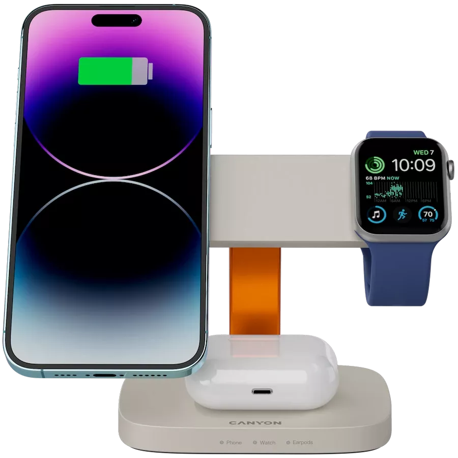 CANYON WCS-310 Ασύρματος φορτιστής, 24 βατ, Light Grey/Orange — Εικών №5