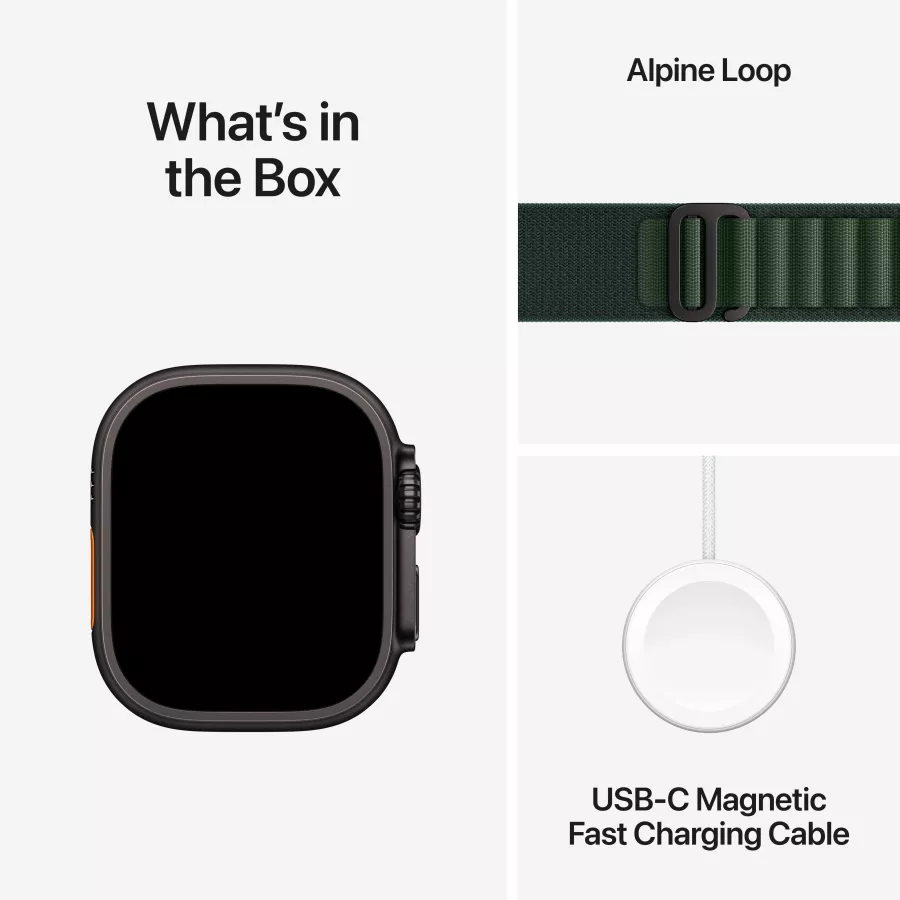 Apple Watch Ultra 2 2024, 49mm, Black Titanium, Dark Green Alpine Loop, Medium — Image №9