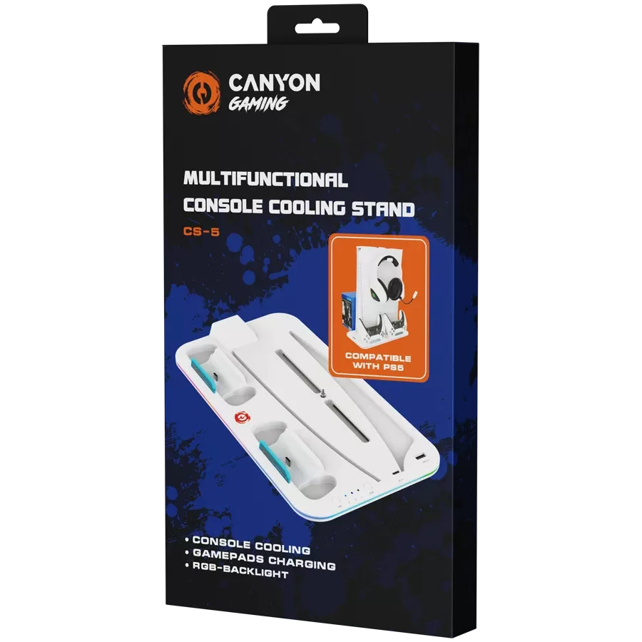 Підставка для PS5 Canyon CS-5 RGB з охолодженням і зарядкою для геймпадів White — Зображення №4