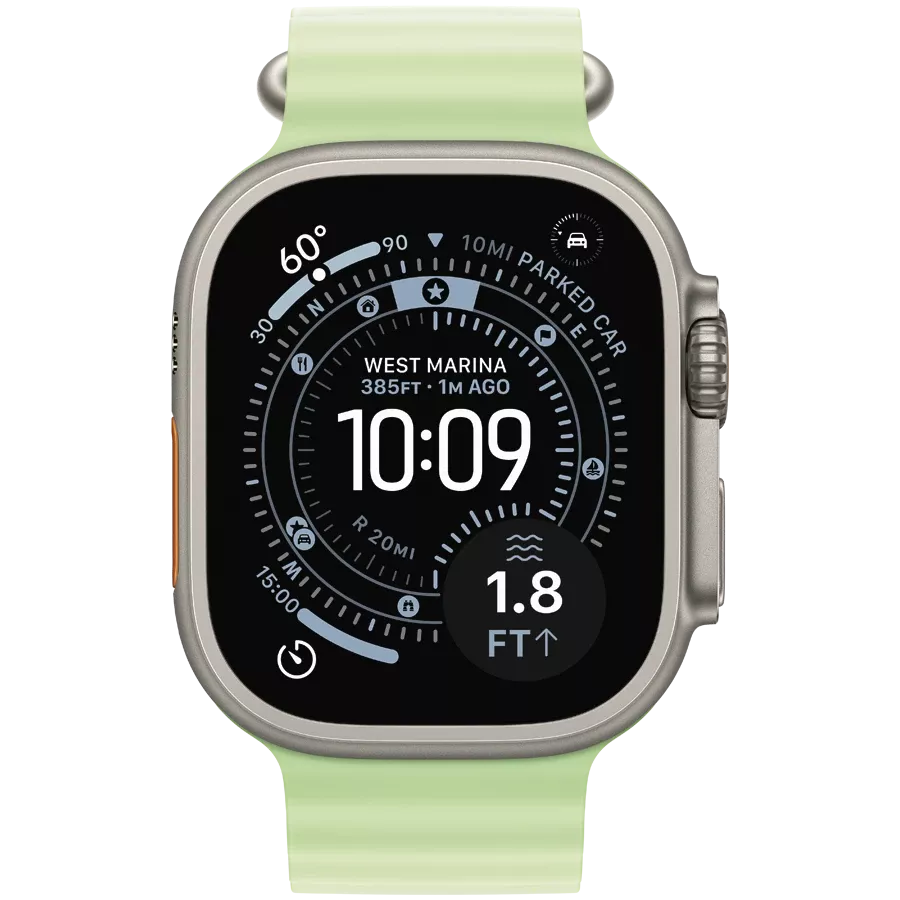 Apple 49mm Ocean Band Extension - Natural Titanium Finish Band Extension Ocean Band Neon Green for Apple Watch 44/45/46/49 mm — Image №2