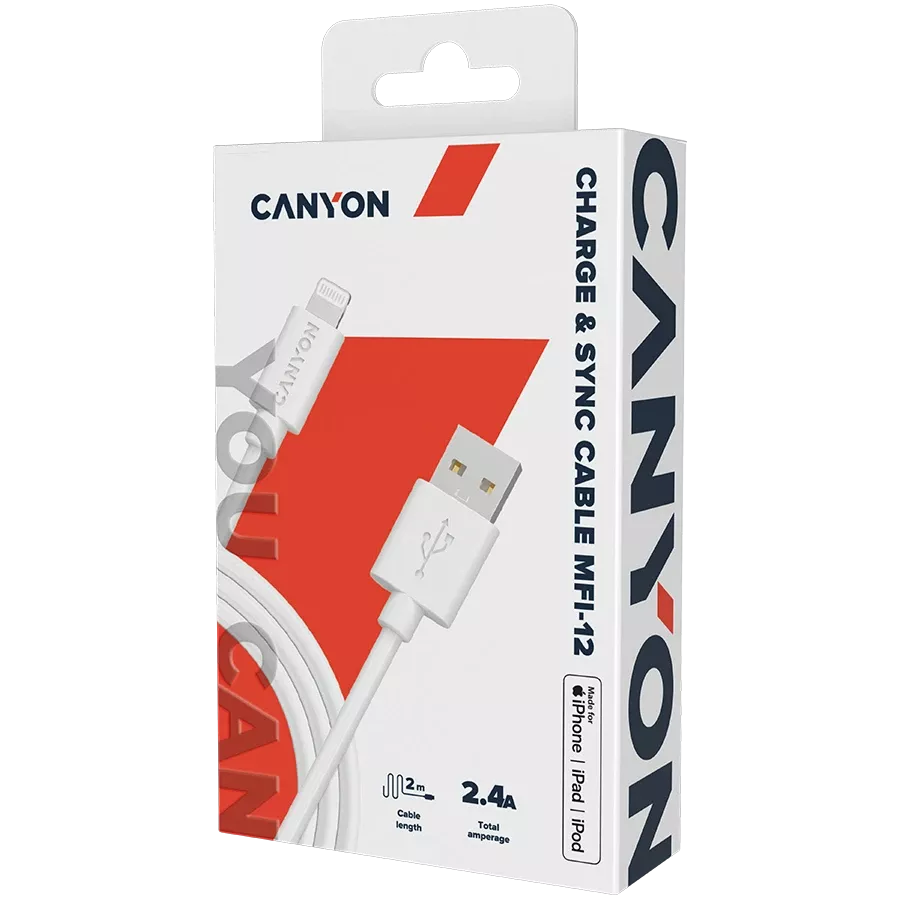Кабель CANYON MFI-12 Lightning - USB 2м White — Зображення №2