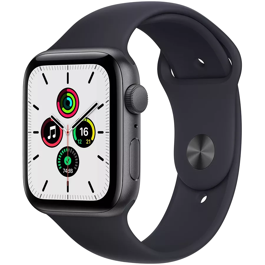 Apple Watch SE GPS, 44мм, Серый космос, Спортивный ремешок цвета «тёмная ночь» — image №1