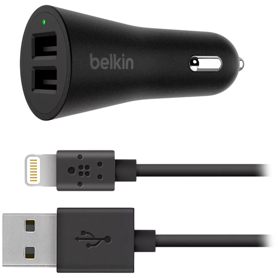 BELKIN Προσαρμογέας Αυτοκινήτου 2*USB τύπου A (1.2 μετρητής), 24 βατ, Μαύρος — Εικών №1