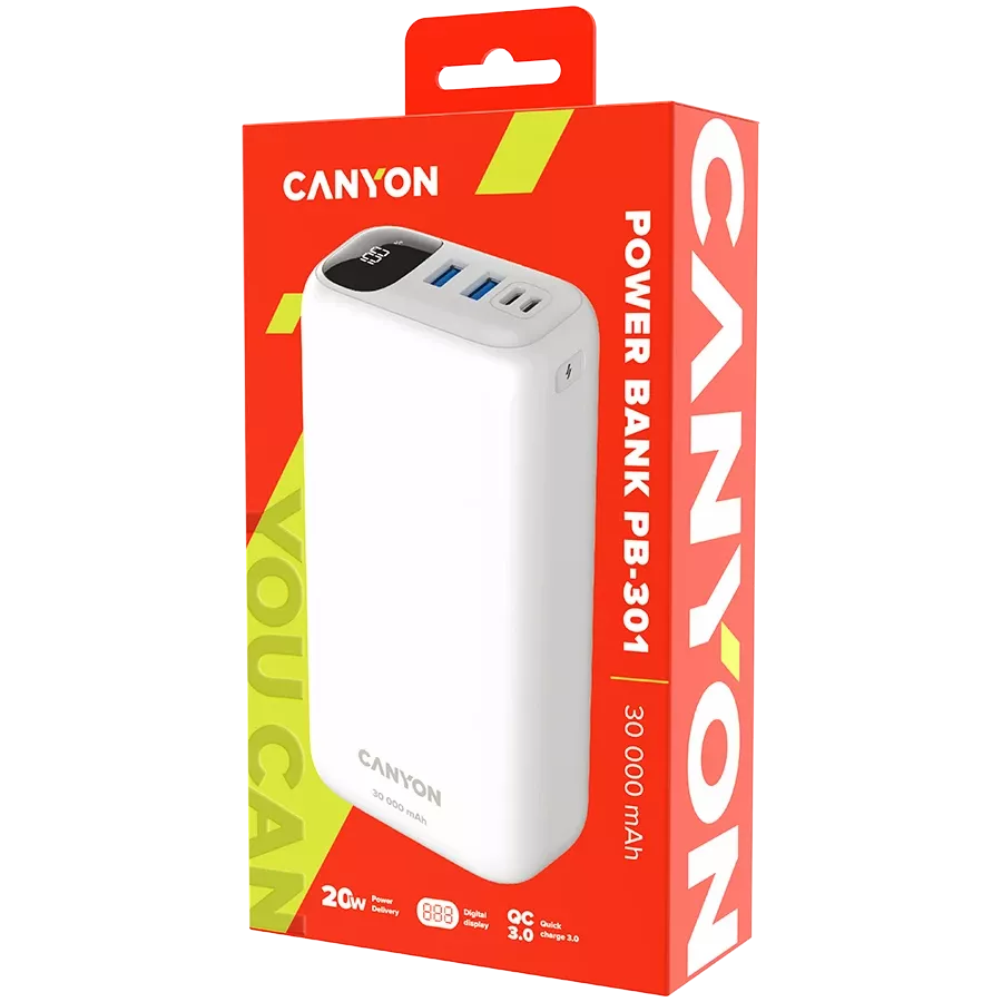 CANYON PB-301 Живлення - зарядний пристрій для батареї, 30000 мА/год, Літій-полімерний — Зображення №4