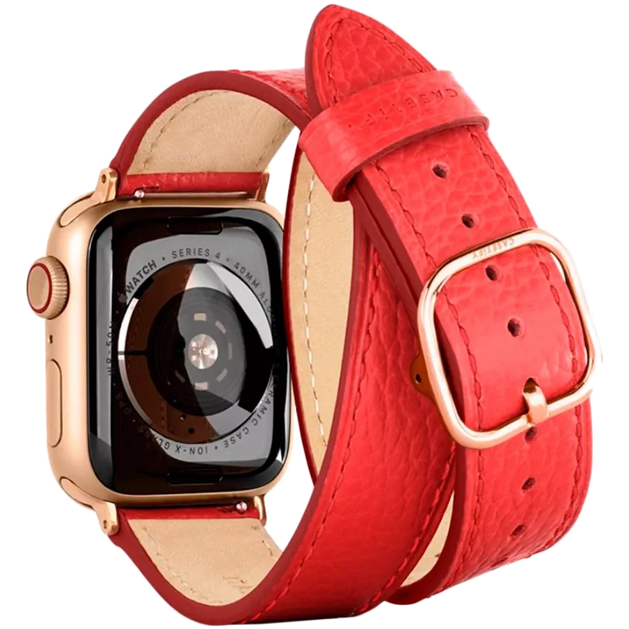 Band CASETIFY 2-in-1 Italian Leather Watch Band Kit - Black Double Tour + Single Strap Red for Apple Watch 42/44/45/49 mm — სურათი №3