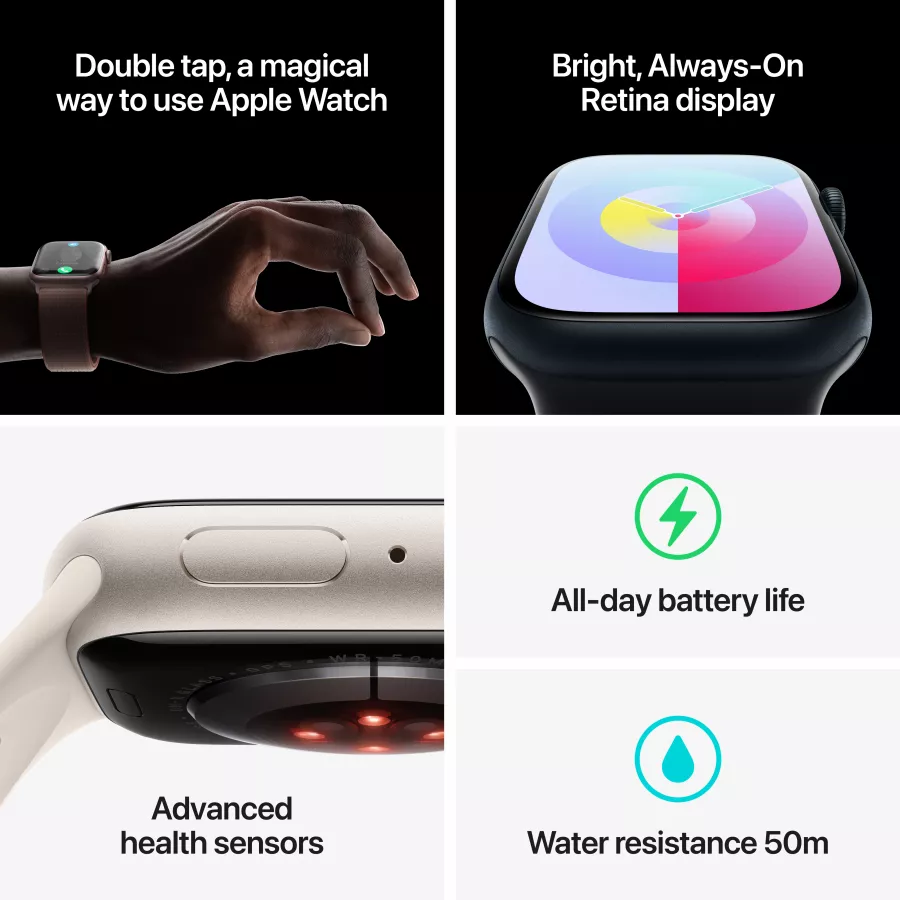 Apple Watch Series 9 GPS, 41mm, Midnight, Midnight Sport Band, S/M — Image №10