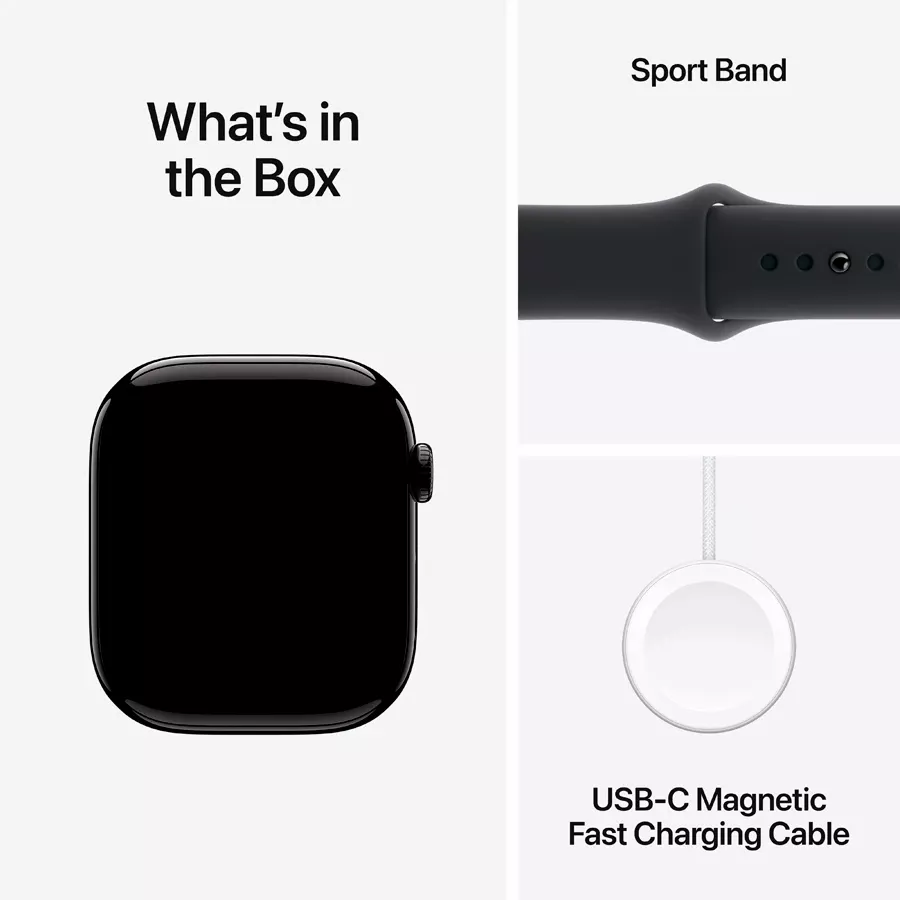 Apple Watch Series 10 GPS  Black Sport Band, S/M, 42mm, Jet Black — Image №10