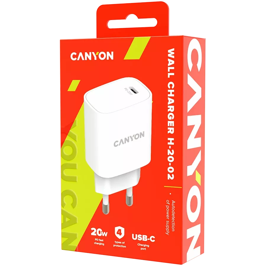 CANYON H-20-02 Προσαρμογέας ρεύματος USB-C, 20 βατ, Λευκό — Εικών №3