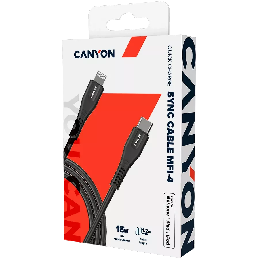CANYON USB Cable MFI-4, Black, 1.2m — Image №4
