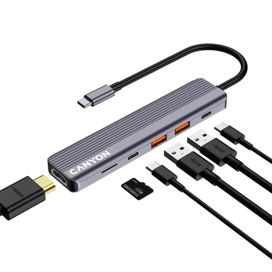 CANYON  Многопортовый адаптер 6in1 USB C hub Серый — Изображение №6
