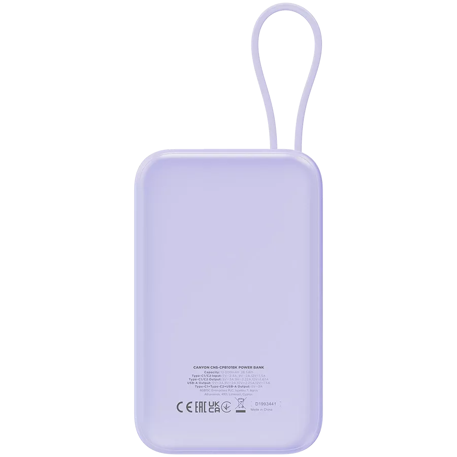 CANYON OnPower 101 Power Bank, 10000 mAh, Μωβ — Εικών №4