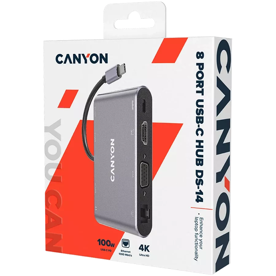 CANYON  DS-14  Multiport Adapter 8 in 1 USB C hub Dark Gray — Image №2