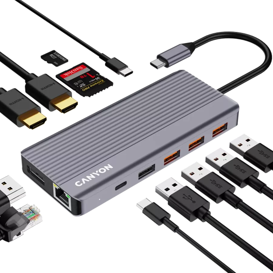 CANYON  Multiport Adapter 13in1 USB C hub Сірий — Зображення №6