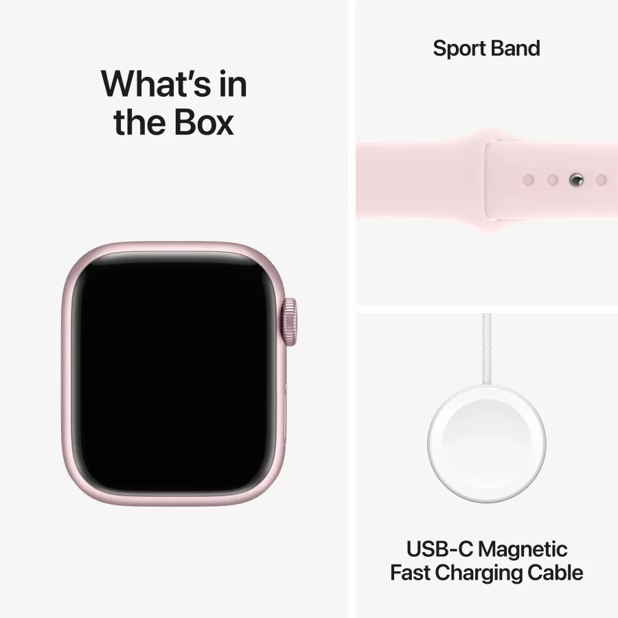 Apple Watch Series 9 GPS, 41mm, Pink, Light Pink Sport Band, S/M — Image №9