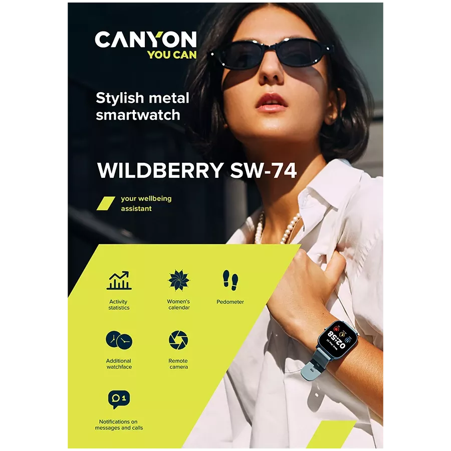 CANYON Wildberry SW-74 Smart Watch, 42mm, Black — Image №10
