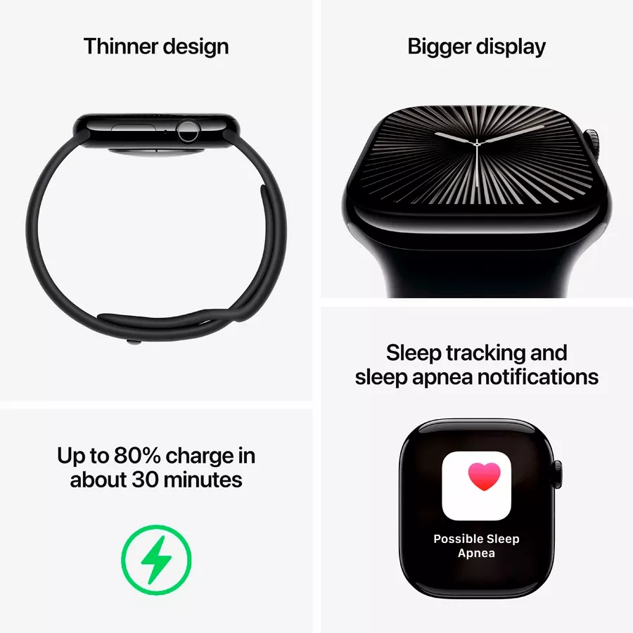Apple Watch Series 10 GPS, 46mm, Jet Black, Black Sport Band, M/L — Image №3
