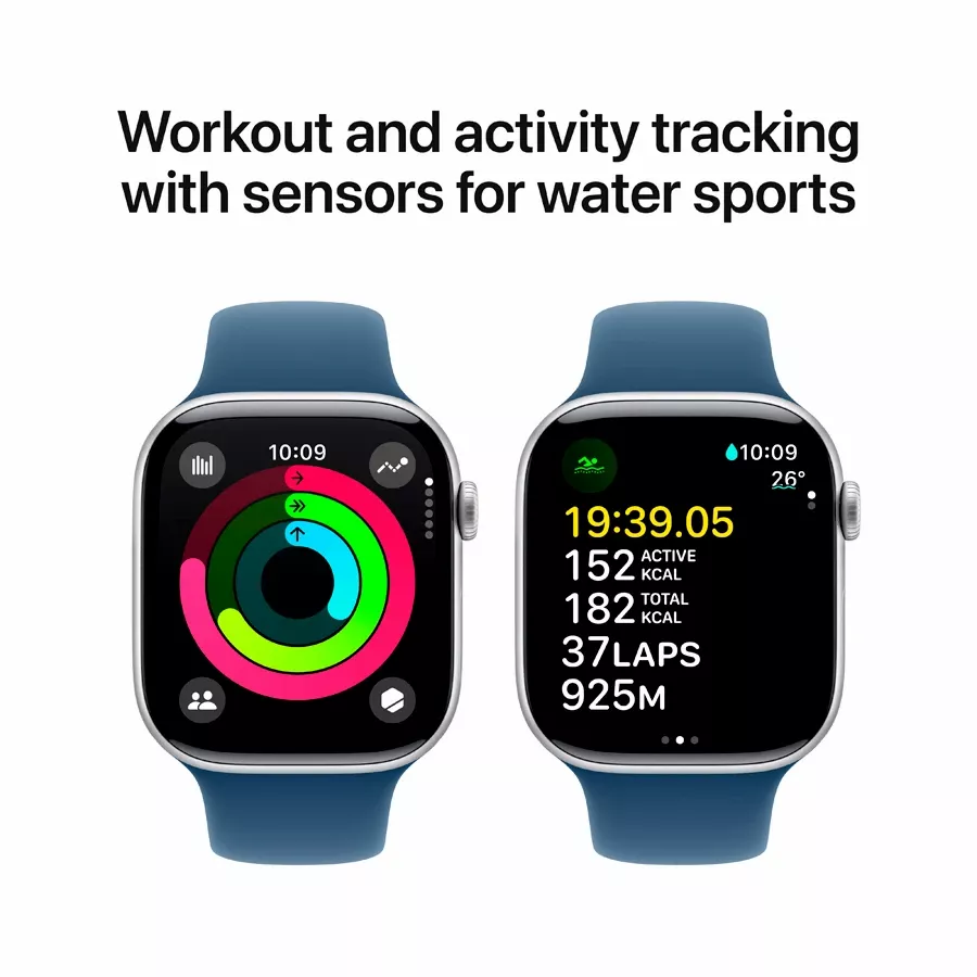 Apple Watch Series 10 GPS  Denim Sport Band, S/M, 42mm, Silver — Image №4