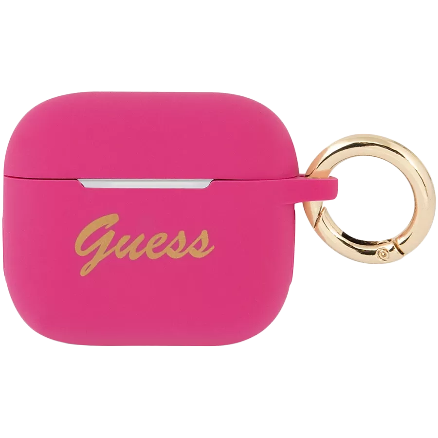 GUESS Чехол Silicone with ring Script logo  Розовый для AirPods (Gen3) — image №1