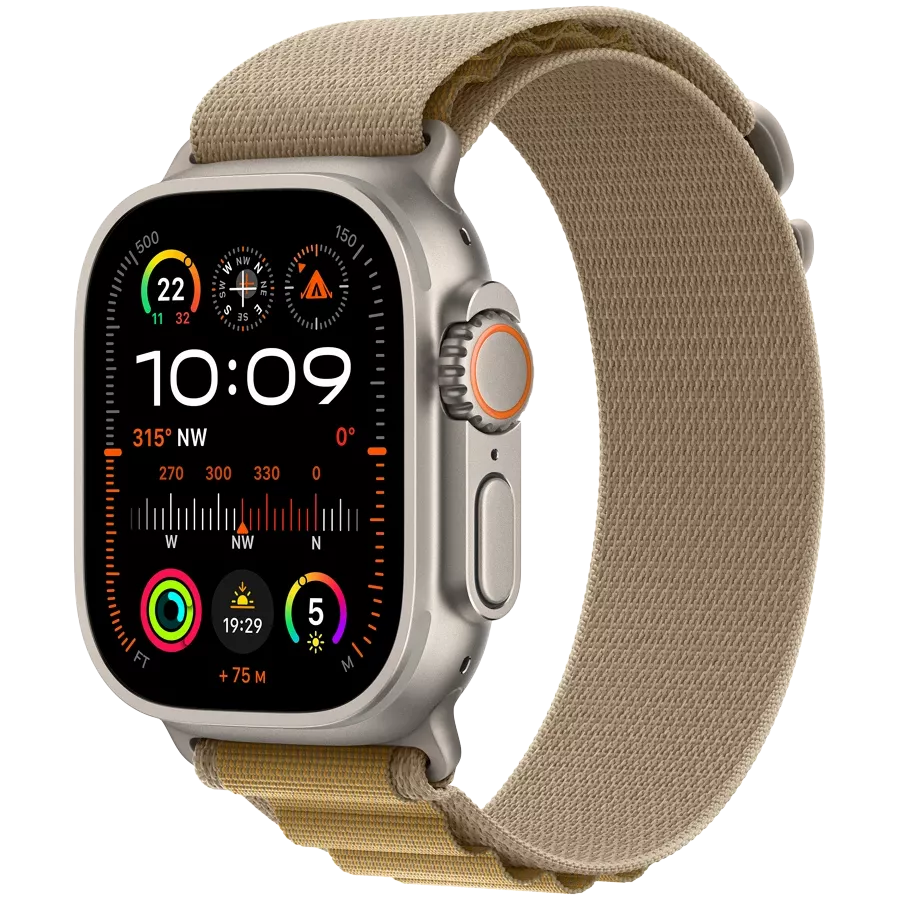 Apple Watch Ultra 2 2024, 49mm, Natural Titanium, Tan Alpine Loop, Small — Image №1