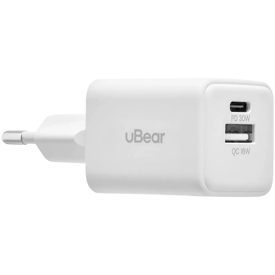 Адаптер питания UBEAR 2*USB/USB-C, 30 Вт — Изображение №1