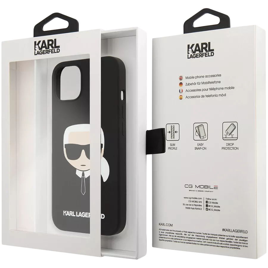 LAGERFELD Чехол Liquid silicone Karl's Head Чёрный для iPhone 13 mini — image №4