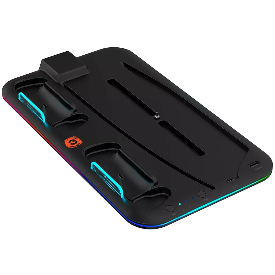 Подставка для PS5 Canyon CS-5 RGB с охлаждением и зарядкой для геймпадов Black — Изображение №2