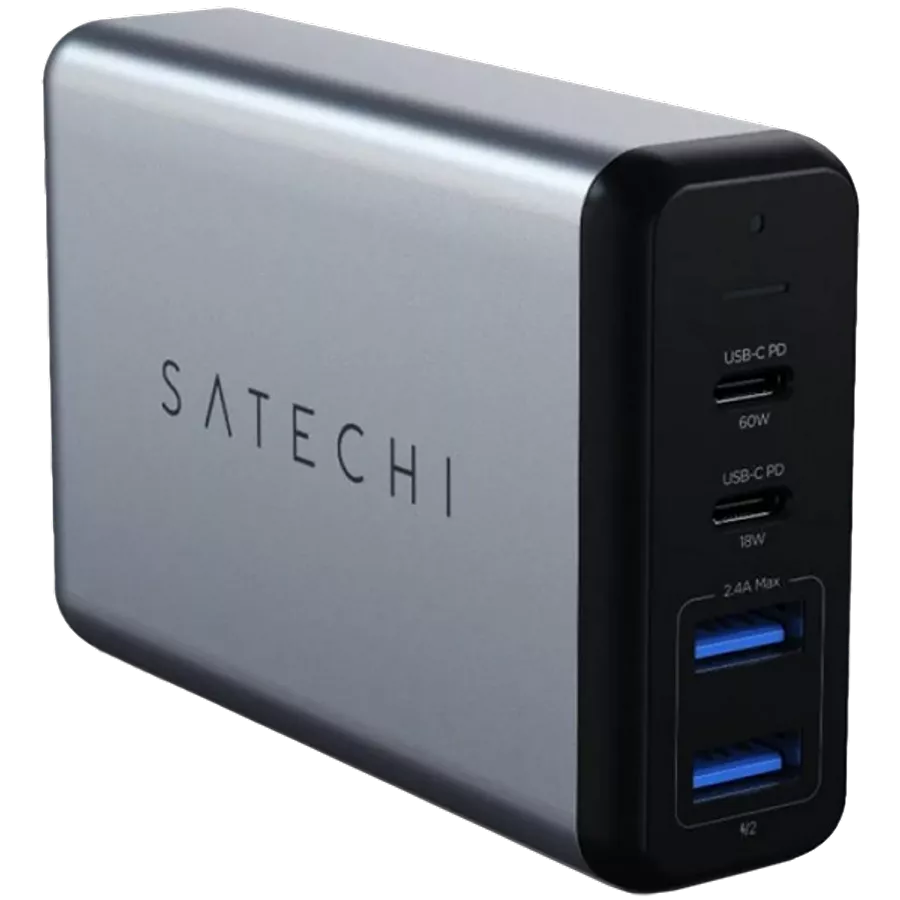 SATECHI Power Adapter 4*USB/USB-C, 75 W, Space Gray 2*USB 3.0 (Type A), 2*USB Type-C — Image №1