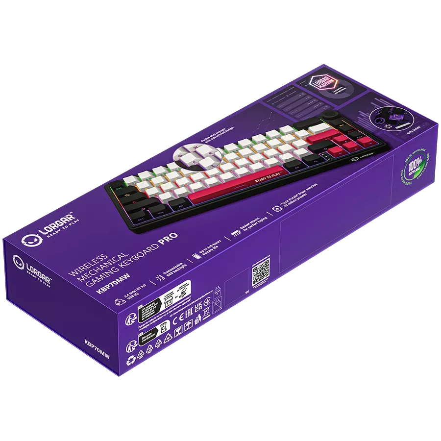 LORGAR KBP70MW Gaming Keyboard, Wireless, Black, EN — Image №10