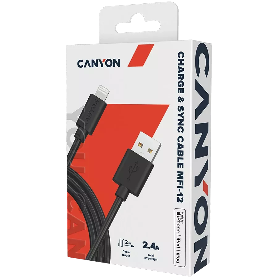 Кабель CANYON MFI-12 Lightning - USB 2м Black — Зображення №2