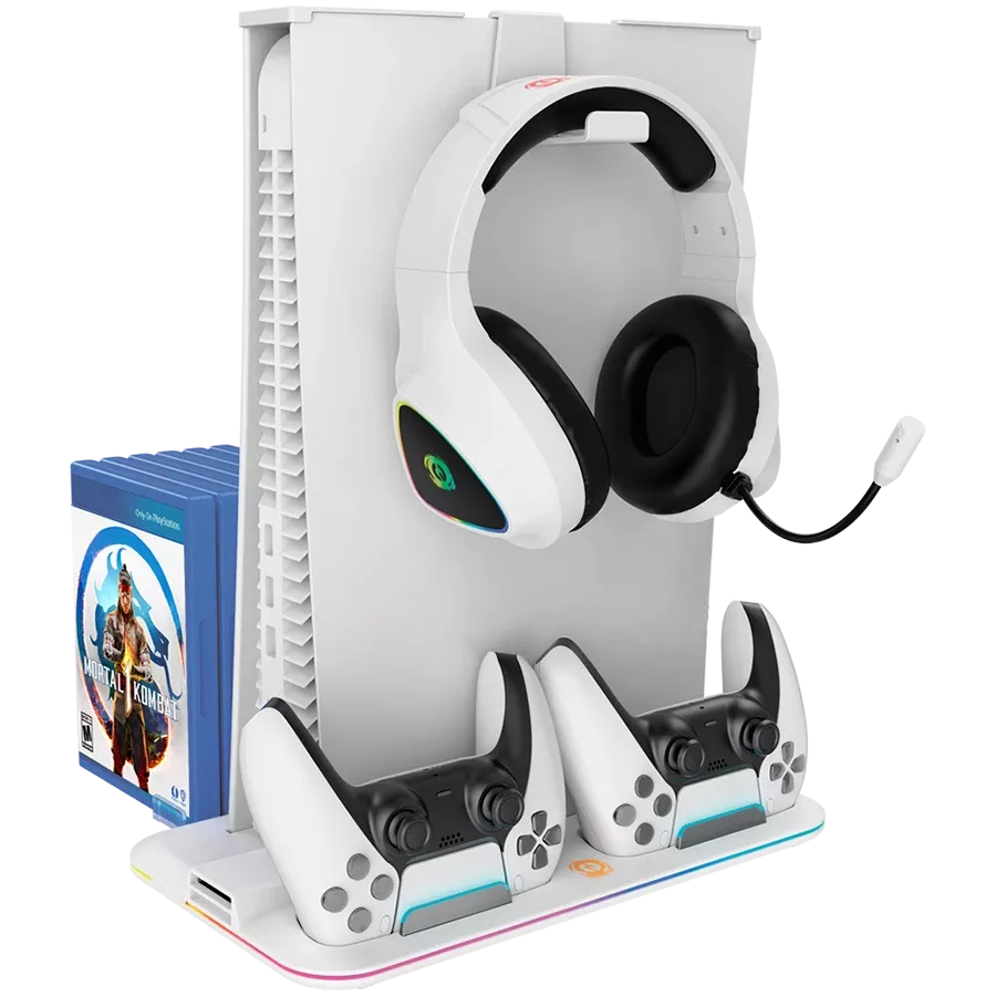 Підставка для PS5 Canyon CS-5 RGB з охолодженням і зарядкою для геймпадів White — Зображення №1