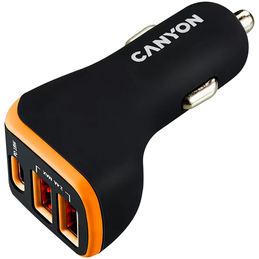 Автомобильный адаптер CANYON C-08 3*USB/USB-C, 18 Ват — Зображення №1