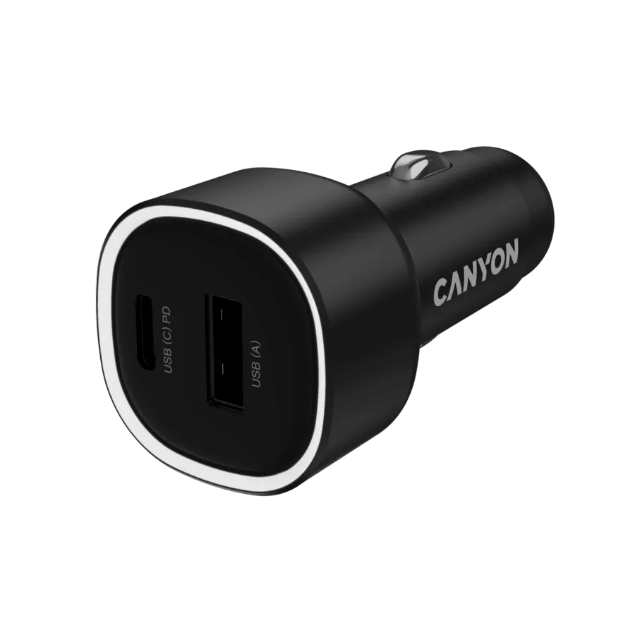 CANYON Car Adapter 2*USB/USB-C, 48 W, Black — Image №1