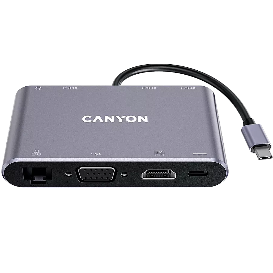 CANYON  DS-14  Multiport Adapter 8 in 1 USB C hub Dark Gray — Image №1