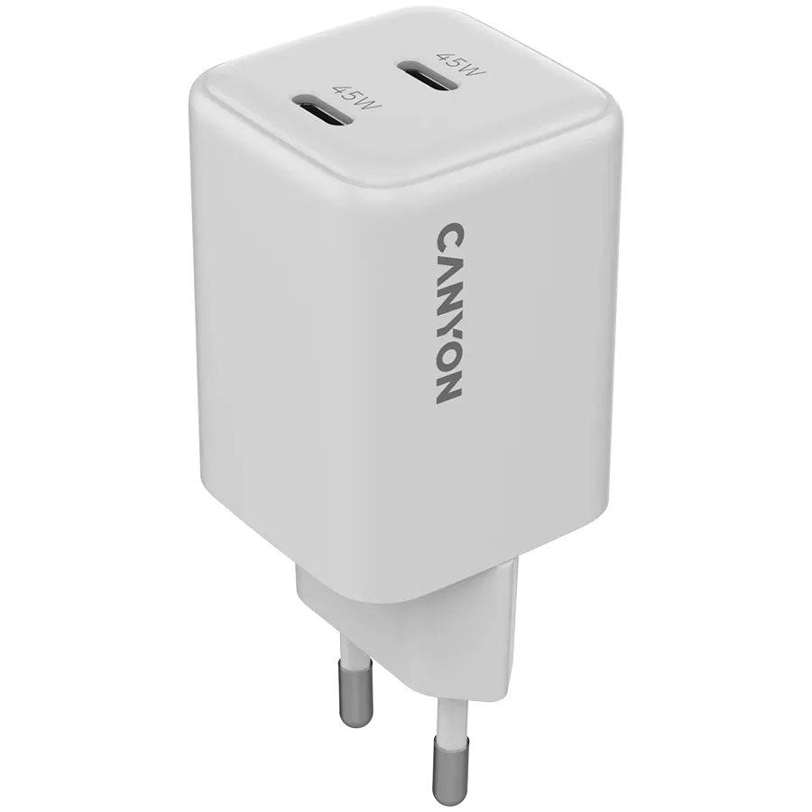 CANYON Power Adapter 2*USB-C, 45 W, White — Image №1