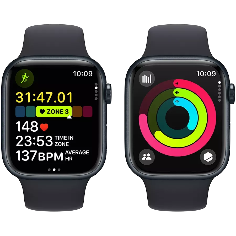 Apple Watch Series 9 GPS  Спортивный ремешок цвета «тёмная ночь», M/L, 45мм, Тёмная ночь — Изображение №6