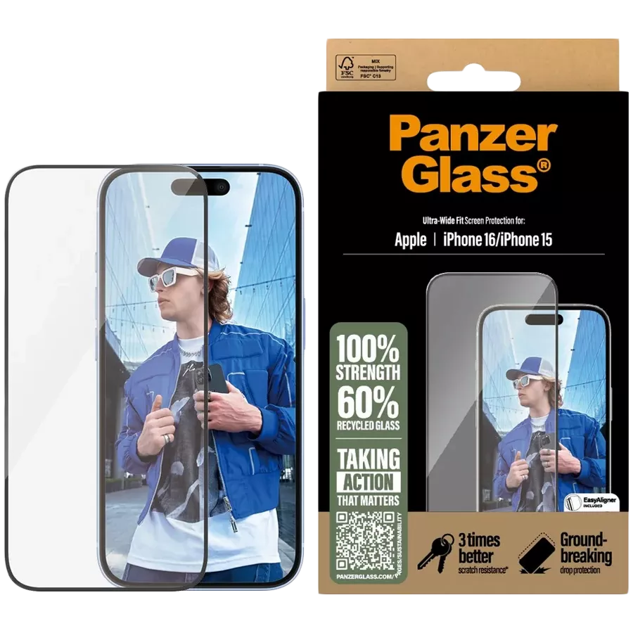 Захисне скло PanzerGlass для iPhone 16 | 15 | Ultra-Wide Fit — Зображення №1