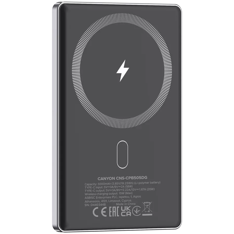 Зарядное устройство CANYON OnPower 505, 5000 мА·ч, Тёмно-серый — image №4