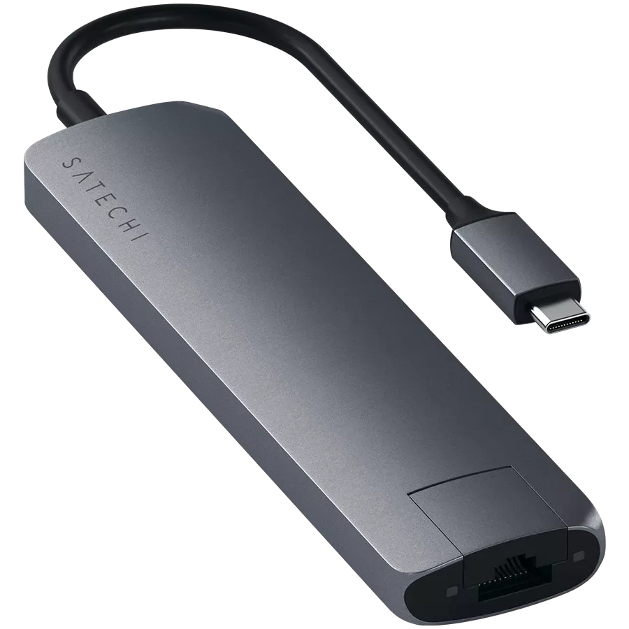 SATECHI  Aluminum Type-C Slim Multi-Port Adapter  Multiport Adapter Type-C Slim Multiport with Ethernet Adapter Space Gray — Εικών №2
