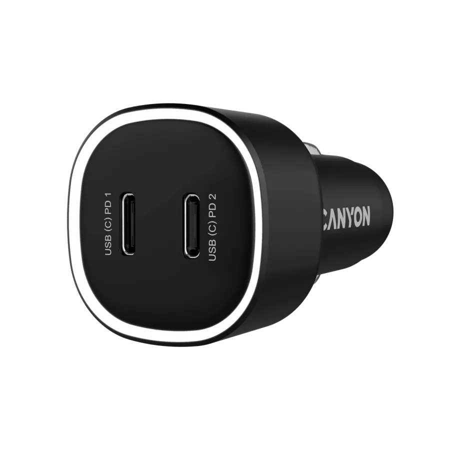 CANYON Car Adapter 2*USB-C, 60 W, Black — Image №2